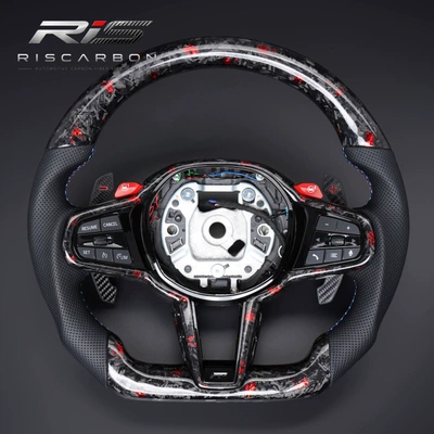 Suitable for Bmw Cs Forged Carbon Fiber Red Accent Steering Wheel 3 Series 5 Series X3X5G30G20G21G22G26