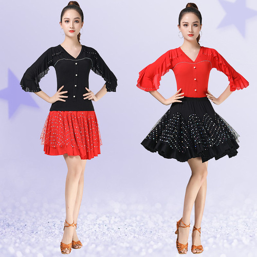 Latin dance tops for women, fashionable modern dance square ballroom dance jitterbug dance clothes new diamond-encrusted beautiful dance clothes