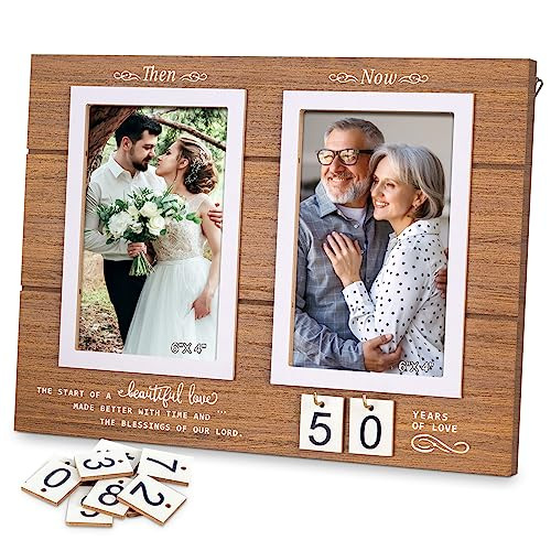 En stock Amazon creativo Aniversario de madera marco de fotos compromiso boda pareja con 4*6 pulgadas mesa de fotos