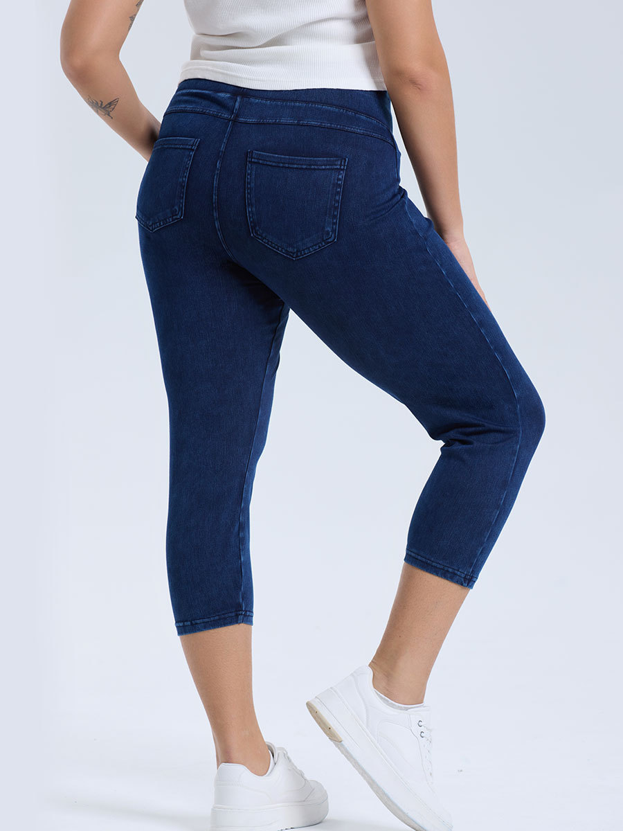 El Comercio exterior europeo y americano nuevo más tamaño yoga Denim fitness pantalones mujeres de cintura alta estiramiento apretado cadera levantamiento doble bolsillo pantalones Casuales