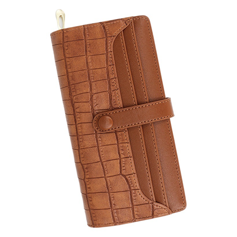 Japonés y coreano personalizado de las mujeres larga cartera cremallera hebilla color sólido cartera piedra patrón titular de la tarjeta embrague monedero