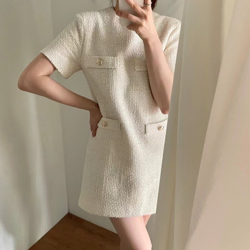 Korean Style Small Fragrance Dress for Women in Summer Niche Design Thin Thick Tweed Petite Loose High-End A-Line Skirt