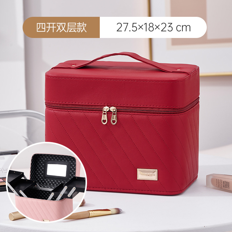 2024 nuevo maleta de maquillaje simple bolsa de almacenamiento de gran capacidad alta sensación de PU maleta portátil impermeable al por mayor