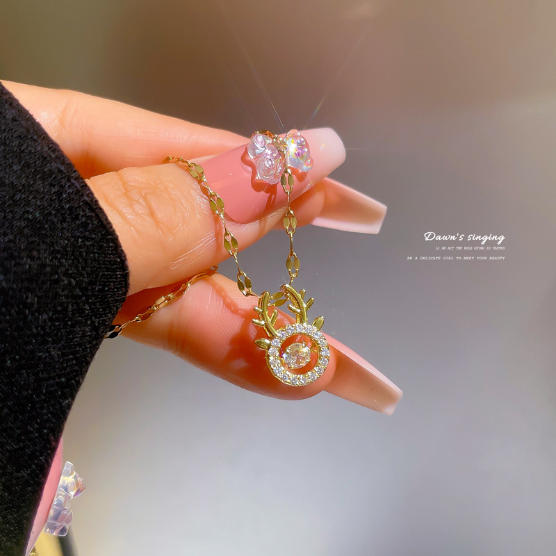 Zirkon Hirschgeweih Kette Für Damen Elegante Halskette_voghion.com