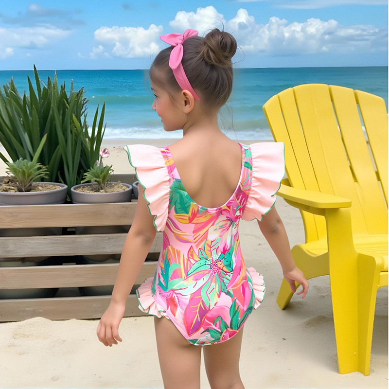 2025 Amazon ropa infantil de verano bata de baño infantil impresión de chicas trajes de baño 87g playa de secado rápido