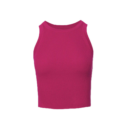 Cross-border knitted vest for women Europe and America  summer solid color slim fit threaded inner top short Y2K vest