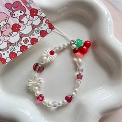 ins花朵鏈條草莓蝴蝶結手機掛鏈小眾串珠櫻桃吊墜相機ccd掛繩短款