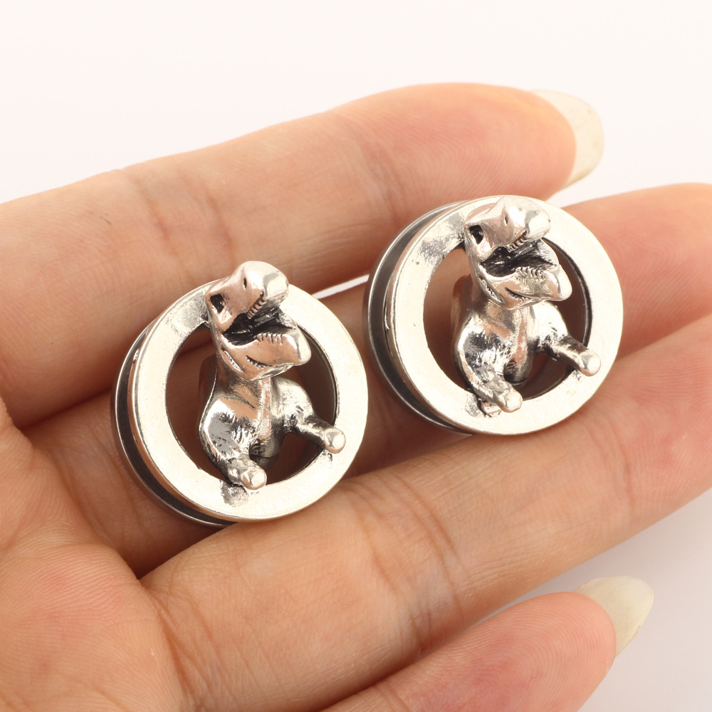 3D Dinosaur Tunnel Ear Gauges 6mm-16mm Stainless Steel Auricle Piercing Jewelry detail image 7