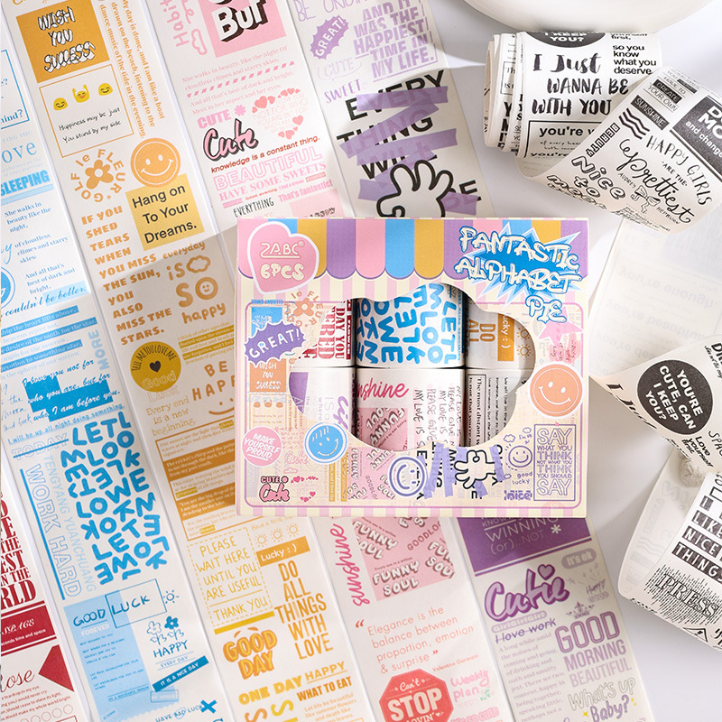 Serie de letras fantásticas cuentas de mano y cinta de papel cubierta caja diy cuentas de mano diario pegatinas transfronterizas cinta de paisaje inglés