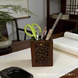 木质笔筒激光雕刻学生文具收纳盒遥控器储物盒毕业礼物实木笔筒
