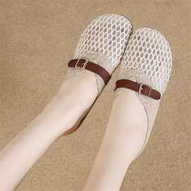 半夏一2025镂空女凉网面拖鞋新款脚蹬懒人穆勒拖平底外穿透气包头
