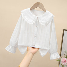 女童春秋衬衫新款韩版洋气长袖衬衫儿童中大童娃娃领打底上衣境外