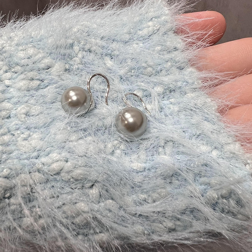 Classic Yuan Zhenduo Hemp Gray High Heels Earrings Austrian Shijia Pearl S925 Sterling Silver Ear Hooks