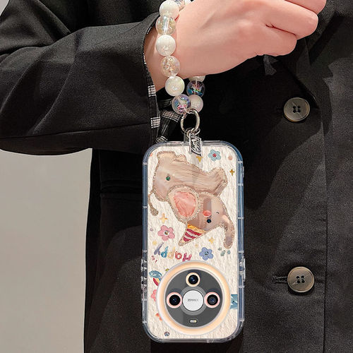 Suitable for Huawei Mate 70 phone case with chain full coverage anti-fall cute oil painting elephant for Mate 60 Pro
