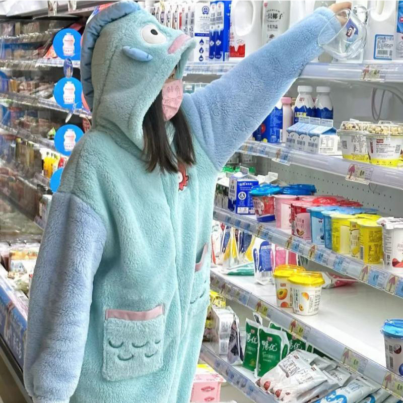 新款春秋季可爱小丑鱼珊瑚绒连体睡衣女加绒加厚冬季家居服可外穿|undefined
