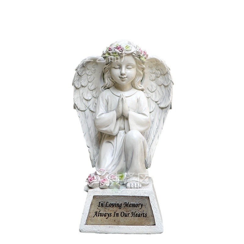 Cementerio transfronterizo Angel decoración césped al aire libre decoración de patio lámpara solar mesa Angel canasta de resina estatua