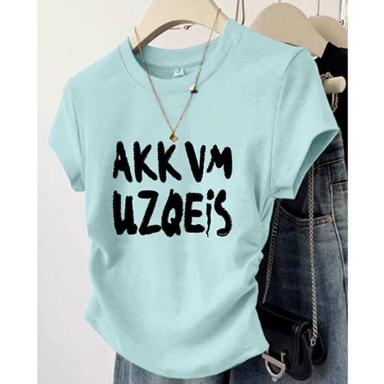 Korean Style Mint Green Mambo Style Wear Short Short-sleeved T-shirt Women's Summer Chic Sweet Cool Printed Cartridge Top