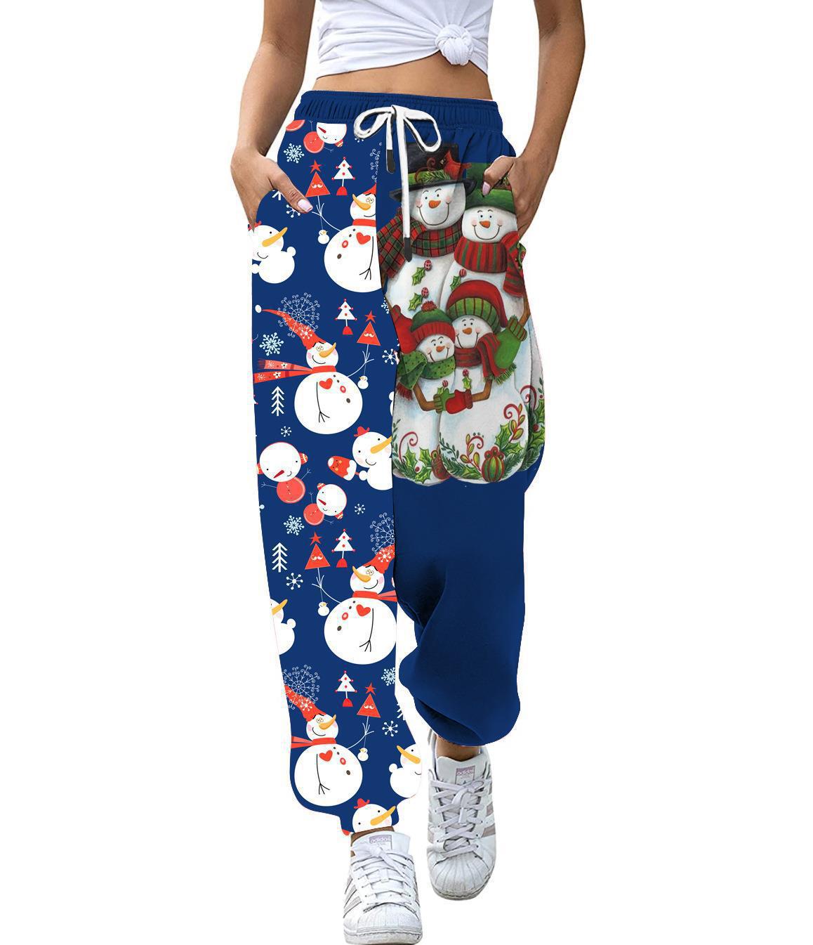 Pantalons décontractés pour femmes imprimés sur le thème de noël, leggings amples à cordon de serrage, pour l'automne droit, nouvelle collection_voghion.com