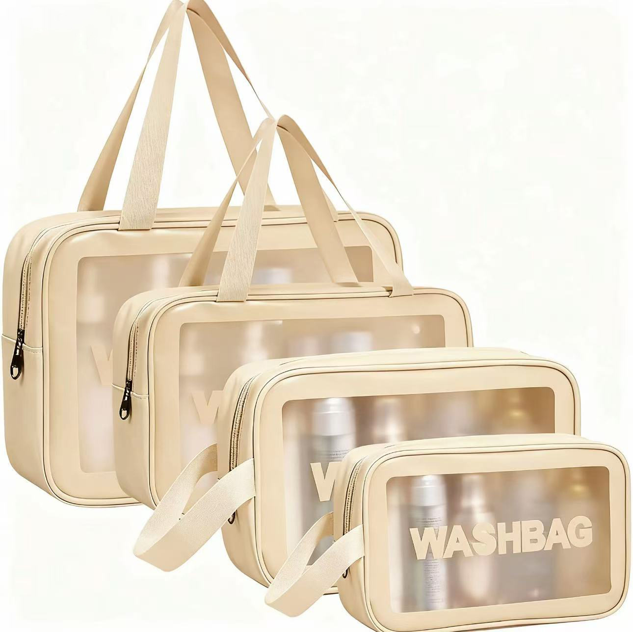 Bolsa de maquillaje transparente de estilo coreano PU esmerilado de gran capacidad impermeable engrosado portátil de almacenamiento de lavado caliente comercio exterior