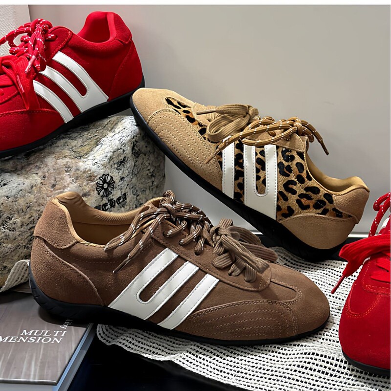 Soft Leather Version~Retro Leopard Print German Training Shoes for Women 2025 New Style Versatile Breathable Casual Lightweight Sports Sneakers for Women