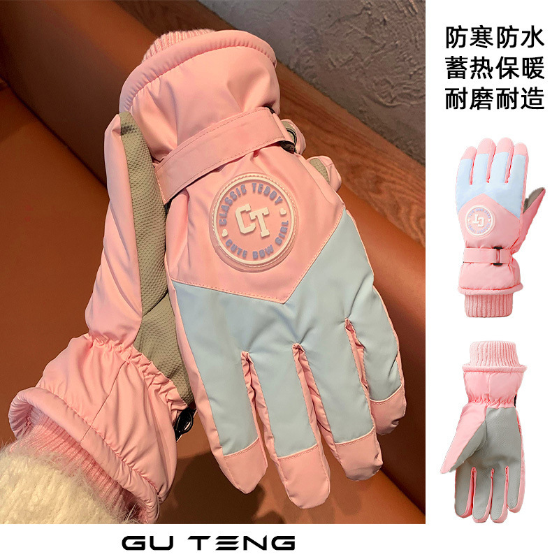 跨境冬季保暖滑雪手套女加绒防风防水防寒户外骑行可触屏登山手套|undefined