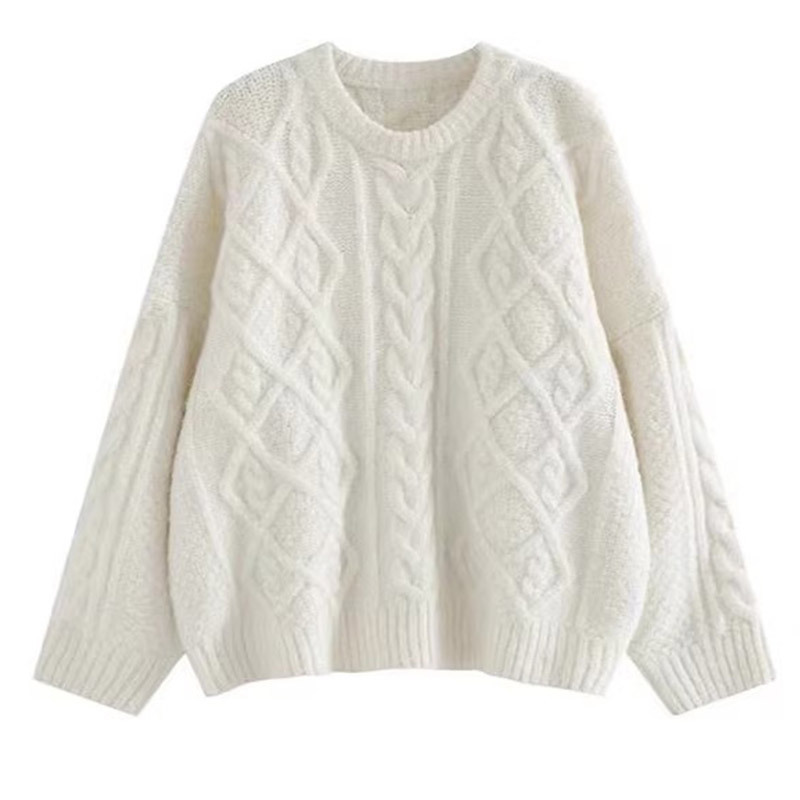 Twist Sweater Women's Autumn and Winter Soft Glutinous All-match Creamy White Crew Neck Loose Pullover Lazy Style Outer Wear Knitted Sweater Twist Sweater Women's Autumn and Winter Soft Glutinous All-match Creamy White Crew Neck Loose Pullover Lazy Style Outer Wear Knitted Sweater