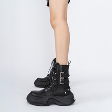 原创设计2024秋冬新款真皮马丁靴女英伦风厚底短靴潮酷圆头机车靴