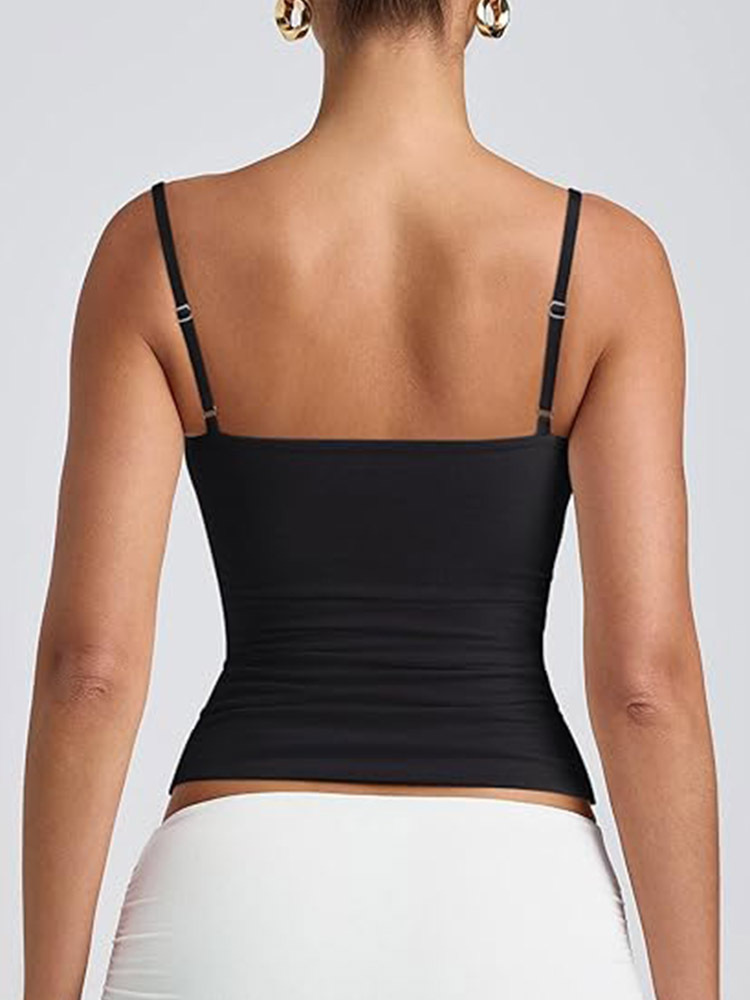 Spot Amazon New European and American Style Low Round Neck Vest Adjustable Camisole Summer Sleeveless Top
