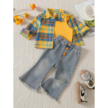 C 61776 Plaid shirt denim three piece sets ���ӳ���ţ������
