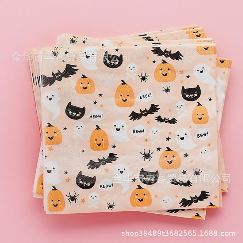 Halloween Disposable Paper Towel Plate Bat Ghost Pumpkin Halloween Halloween Party Tableware Set