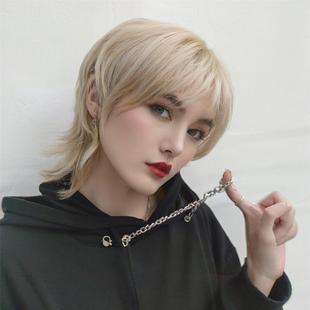 Foreign trade wig men's and women's color short wolf tail mullet head cos modeling chemical fiber silk headgear cross-border supply in stock
