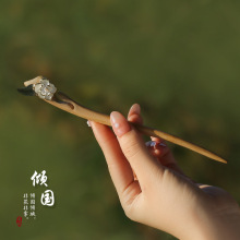 山茶花桃木发簪款中式高级感女简约钗子步摇网红古风新款簪子盘发