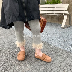 Girls' Spring and Autumn Lace Trim Leggings, Thin & Slim-Fit Pants for Baby Girls, Children's Cropped Trousers, Kids' Clothing 0080