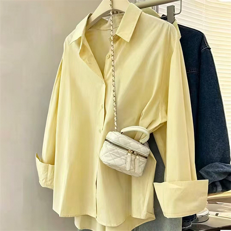 Women's Blue Shirt Elegant New Design Casual Loose Fit Long Sleeved Shirts For Layering Outerwear_ecoleips.com