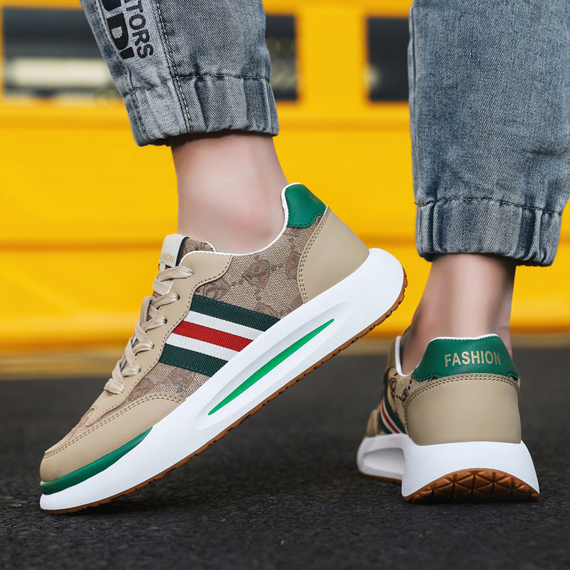 Spring trend sports shoes men 2023 new leather breathable sneakers men's British all-match soft-soled casual shoes_voghion.com
