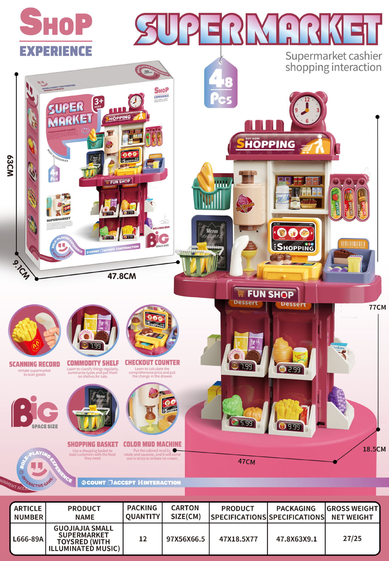 El Comercio exterior 77CM de doble cara de los niños de simulación de spray de cocina cajero de agua vajilla de cocina Play House supermercado Juguetes
