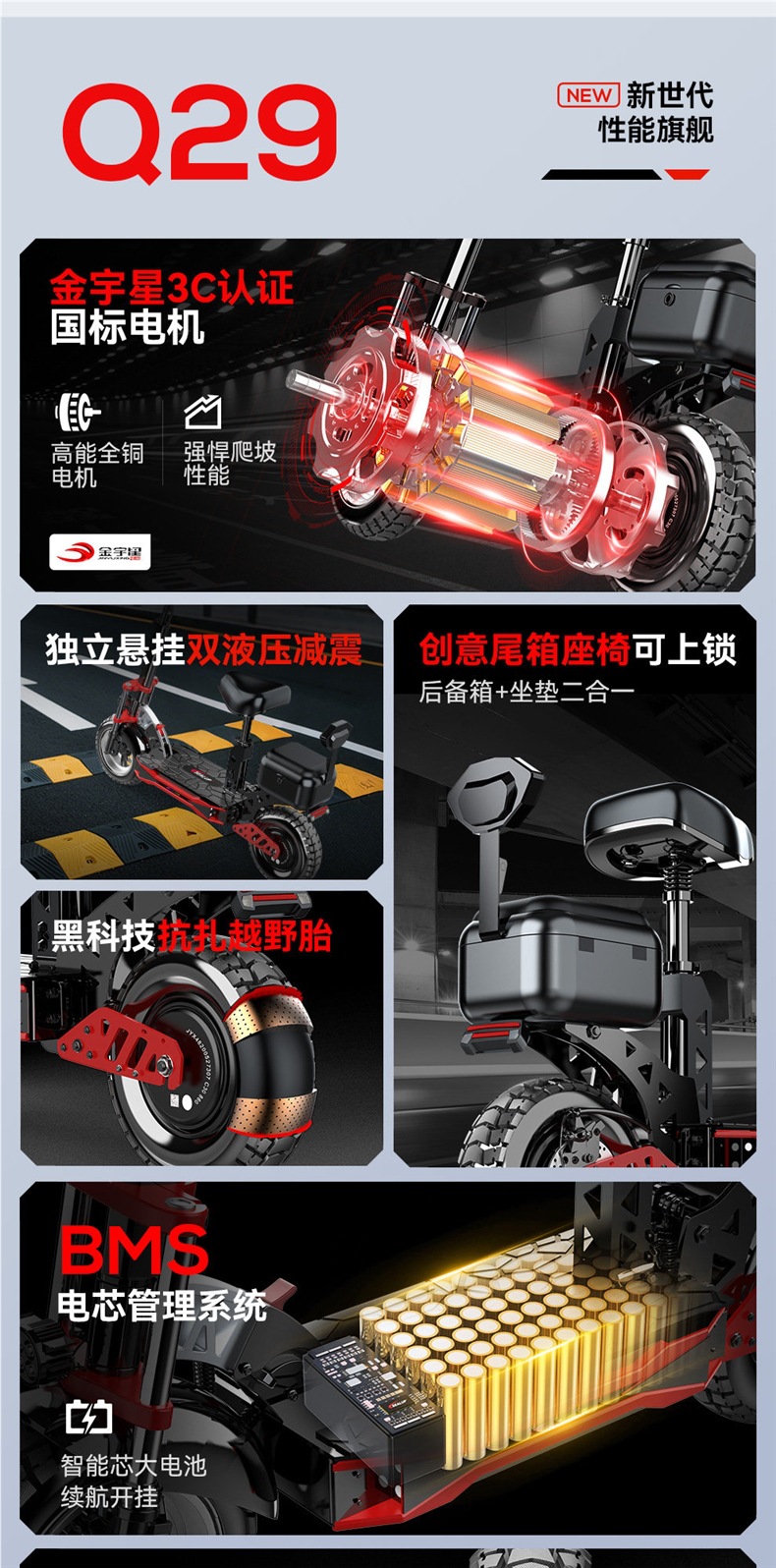 Hilop electric scooter for commuting to work, electric folding scooter with a trunk, off-road shock-absorbing small electric scooter