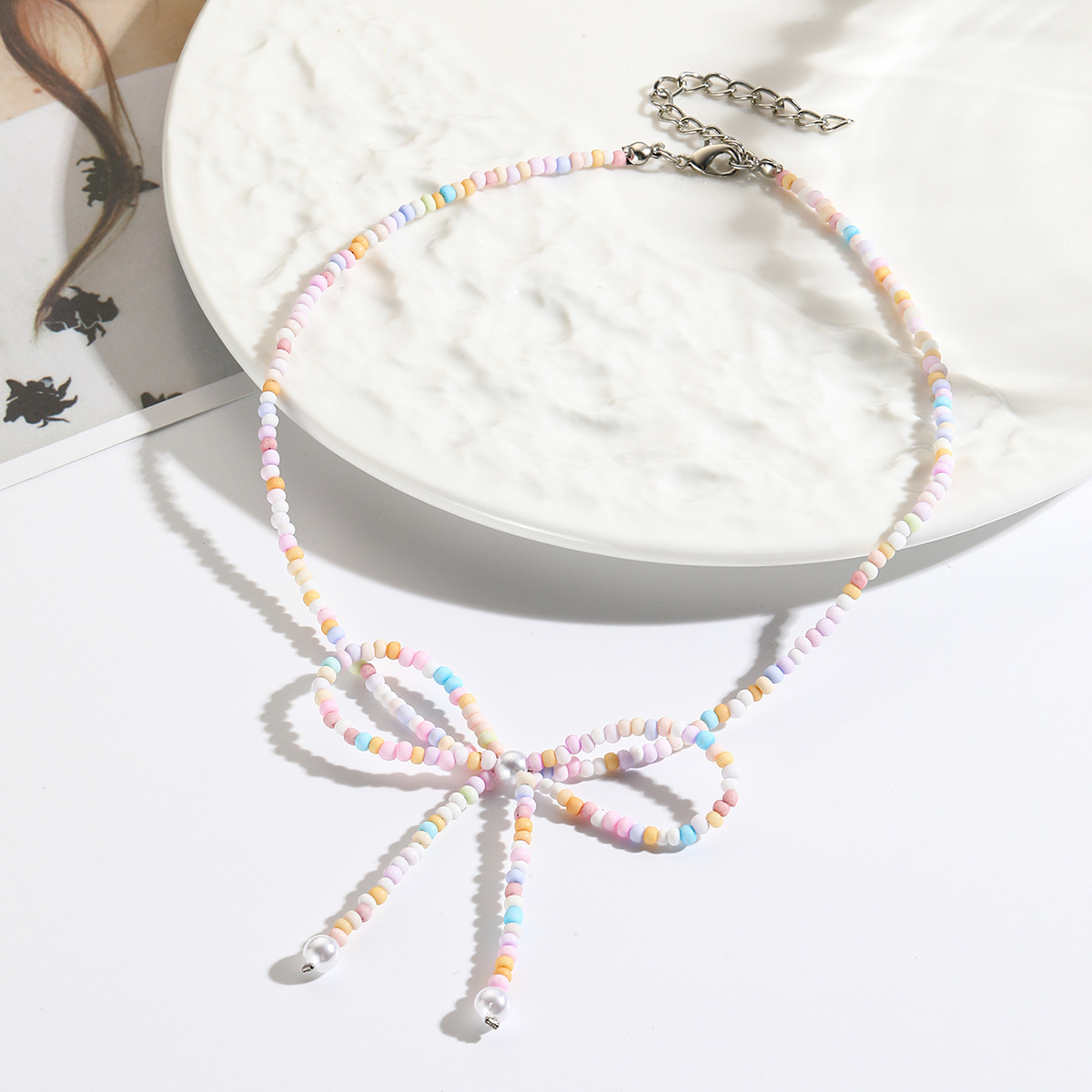 Südkorea Dongdaemun einfache exquisite vielseitige Kristall Perle Ballett Stil Perlen Bogen Halskette Schlüsselbein Kette Halskette_voghion.com