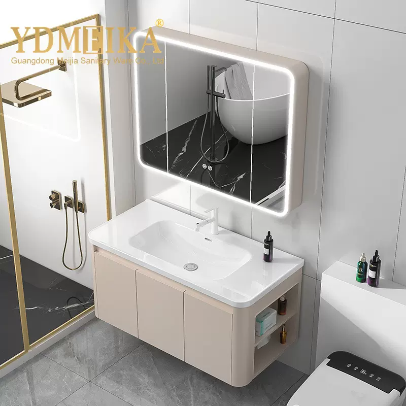 奶油风蜂窝铝浴室柜组合美妆圆弧智能镜柜洗漱台 美家卫浴JOL88