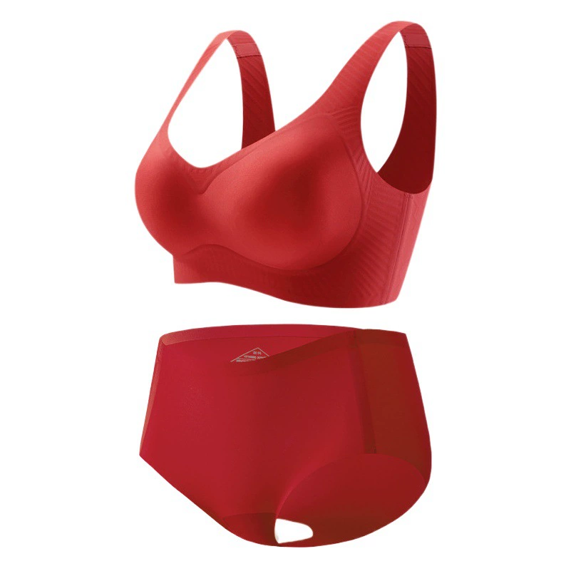 Красный костюм нижнего белья год рождения пухлая девушка бюстгальтер плюс размер бюстгальтер трансграничное нижнее белье комплект нижнего белья бесшовный беспроводной