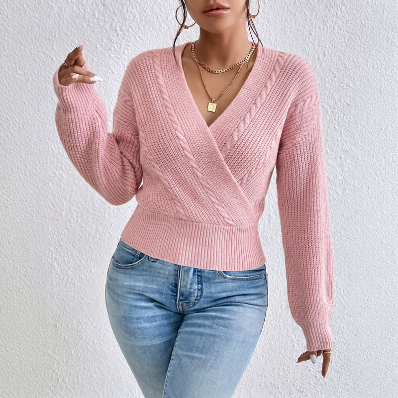 Women's Knitted Sweater with Dropped Shoulder Sleeves, Cable Twist Pattern, Slim Fit, Loose Casual Top, European and American Custom Knitwear Women's Knitted Sweater with Dropped Shoulder Sleeves, Cable Twist Pattern, Slim Fit, Loose Casual Top, European and American Custom Knitwear