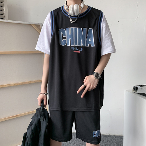 Wholesale 14 Short-Sleeve T-Shirts for Boys Sports Set 15 Youth Middle and High School Students 16-Year-Old Basketball Uniform Two-Piece Set