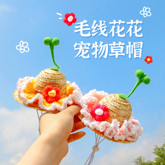 Pet Grass Hat Spring and Summer Knitted Flower Hat for Cats and Dogs Birthday Photo Prop Cute Shape