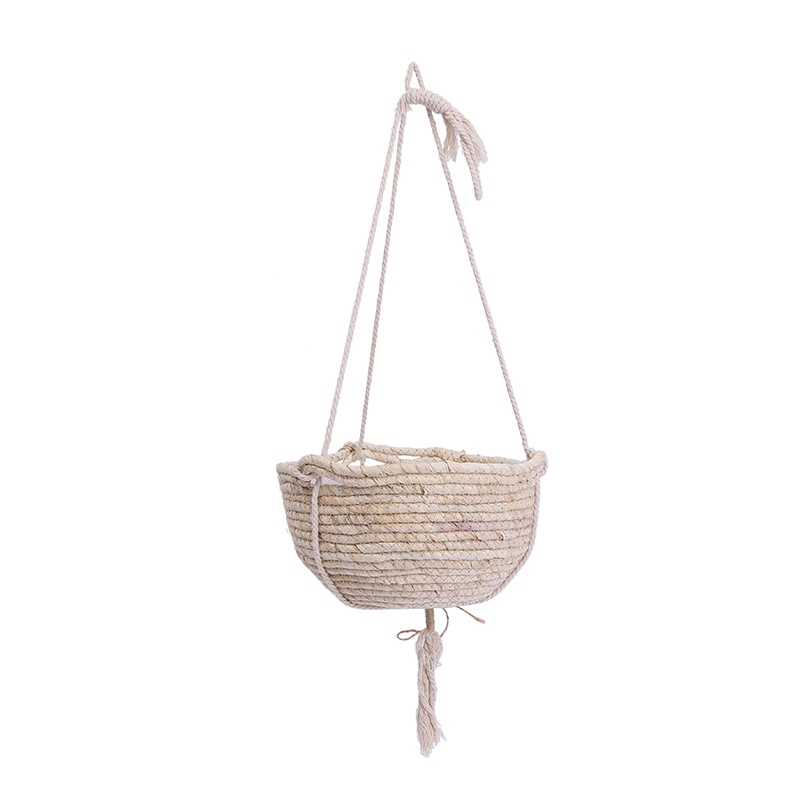Cesta Colgante de Paja de Espadaña Natural Tejida a Mano para Plantas image 6