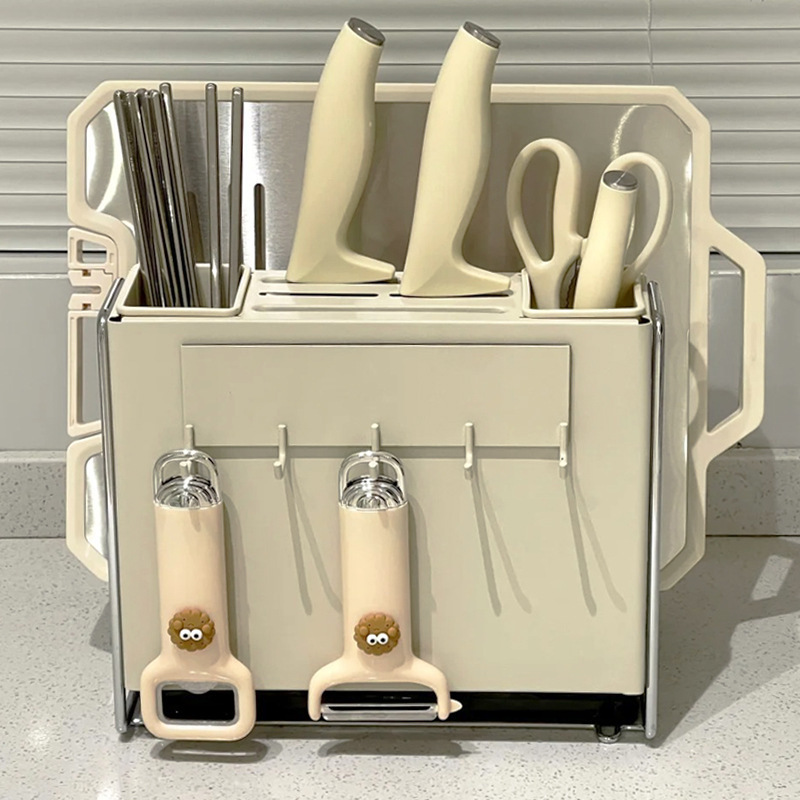 Estante de cuchillos de cocina Estante de almacenamiento Encimera de hogar de estilo crema Tablero de cocina magnético Estante de tapa de olla Jaula de palillos Estante de almacenamiento de cuchillos integrado