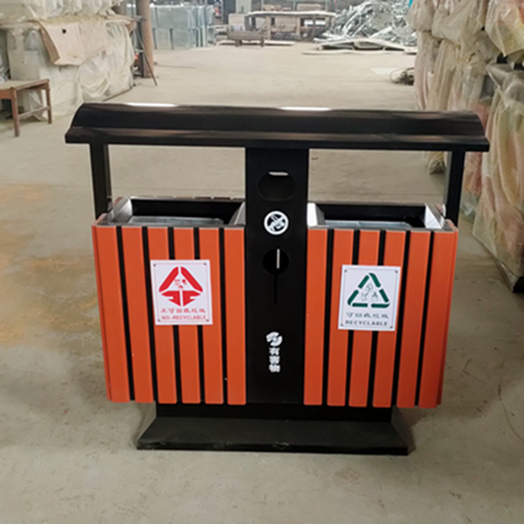 厂家木条果皮箱 户外分类木条垃圾桶果皮箱 两分类钢木果皮箱