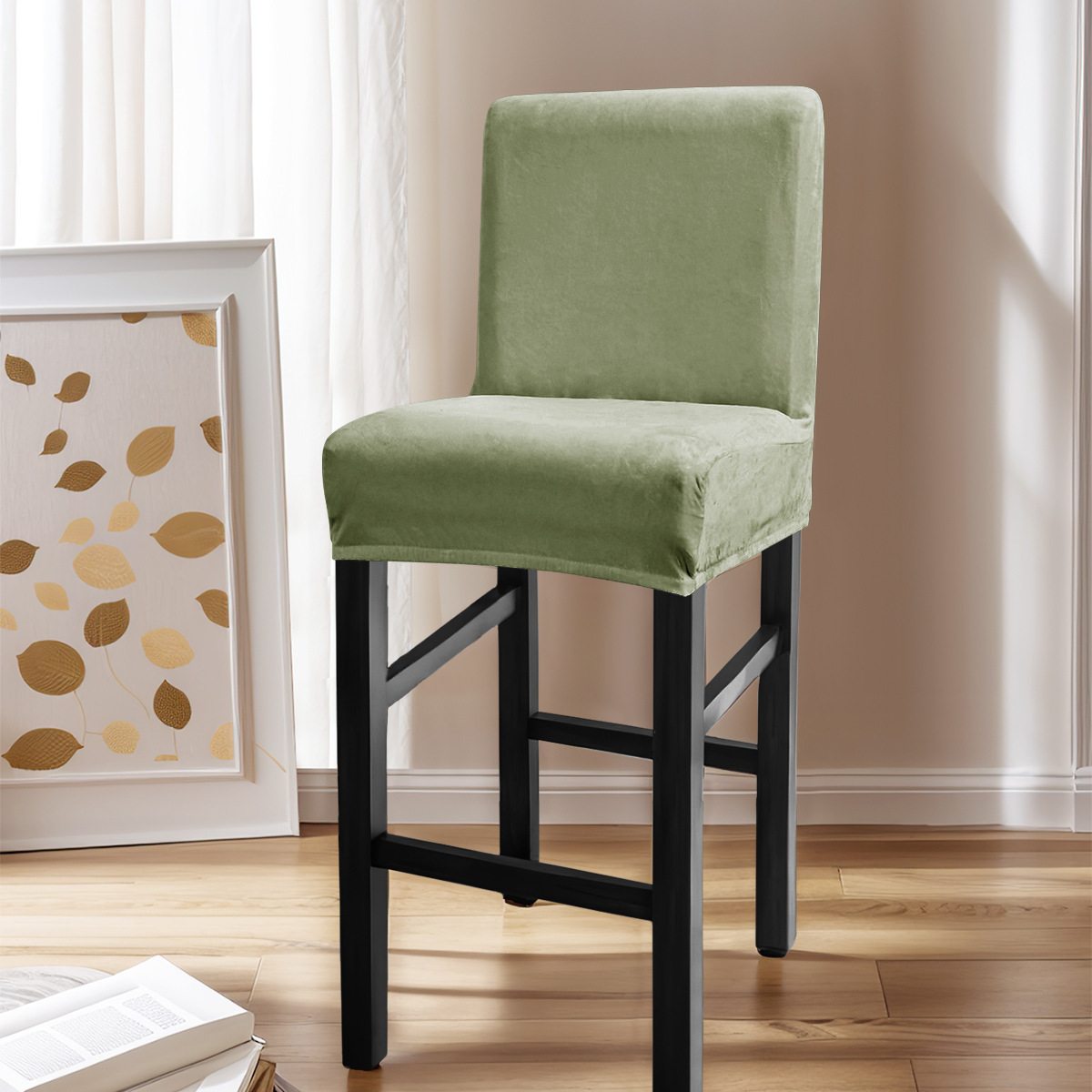 Amazon transfronterizo color sólido elástico plata silla cubierta polvo bar restaurante cubierta de silla de espalda baja temu