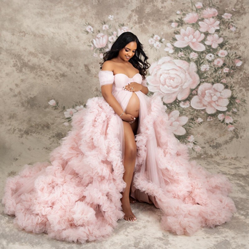 Cross-border maternity photos clothing Amazon AliExpress and other foreign trade websites hot-selling off-shoulder morning gown multi-color can be made