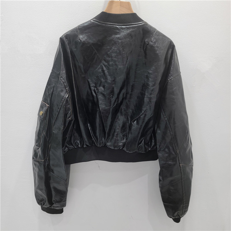 设计感复古樱桃挂件工装高端短夹克棒球服PU皮衣外套女秋季百搭|undefined
