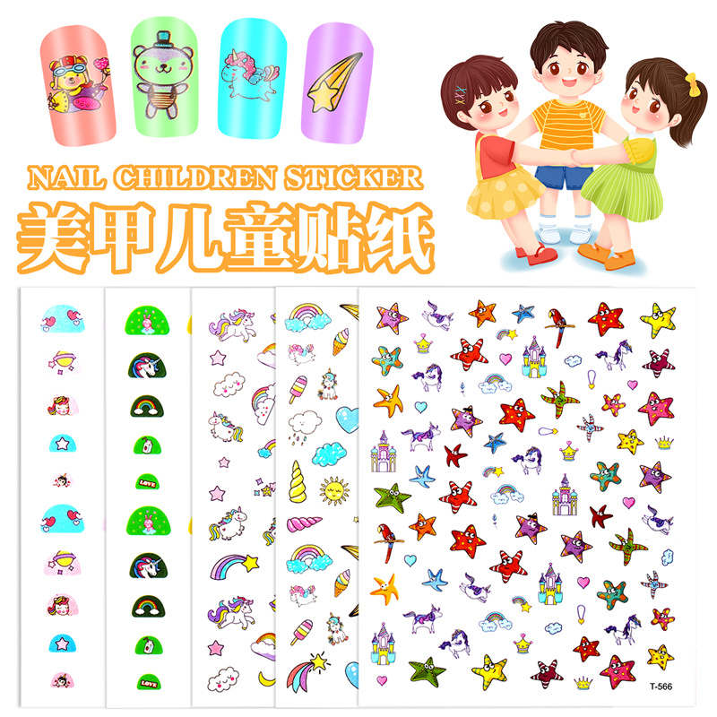 Pegatinas de uñas transfronterizas para niños traje unicornio Arco Iris caramelo estrella pegatinas de uñas para niños